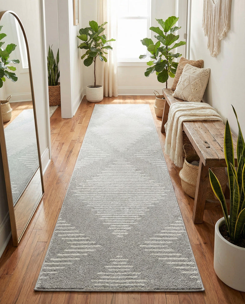 Seychelles Stripes Collection Area Rug - Mahe (Gray and Ivory) Runner Gray and Ivory  lifestyle 62