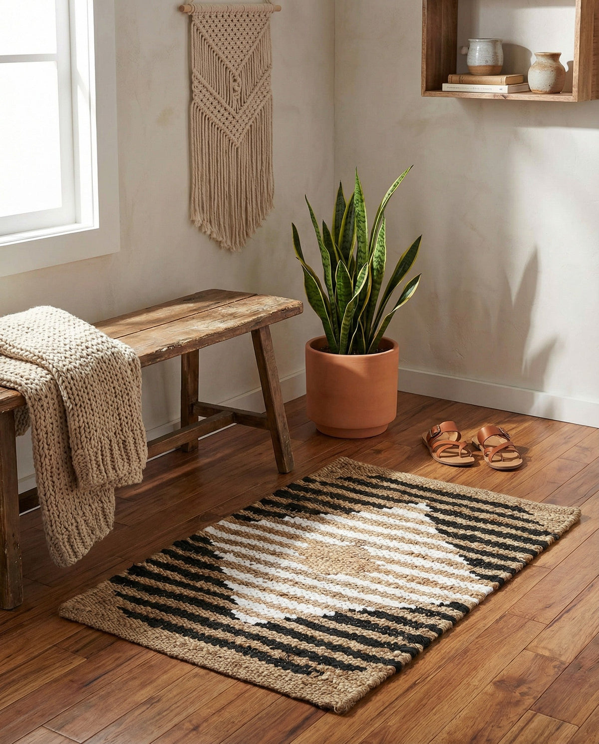 Osian Looms Collection Area Rug - Varanasi Rectangle Natural Black  lifestyle 6