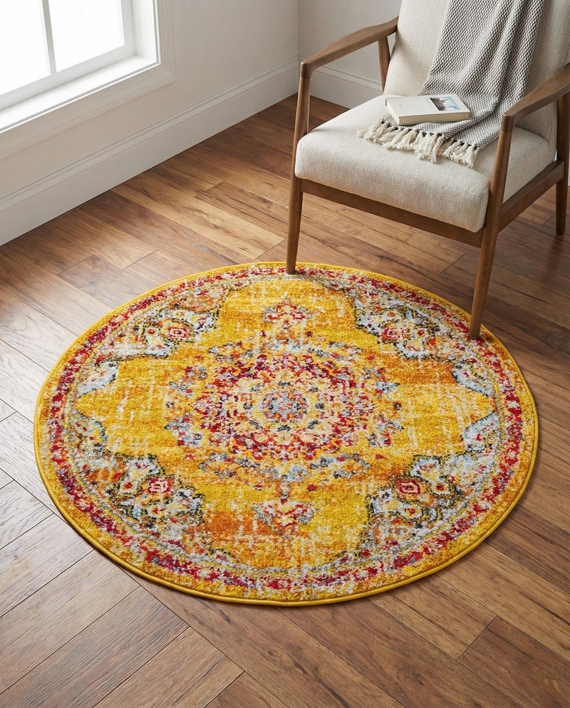 Brighton Terrace Collection Area Rug - Hove (Gold) Round Gold  lifestyle 47