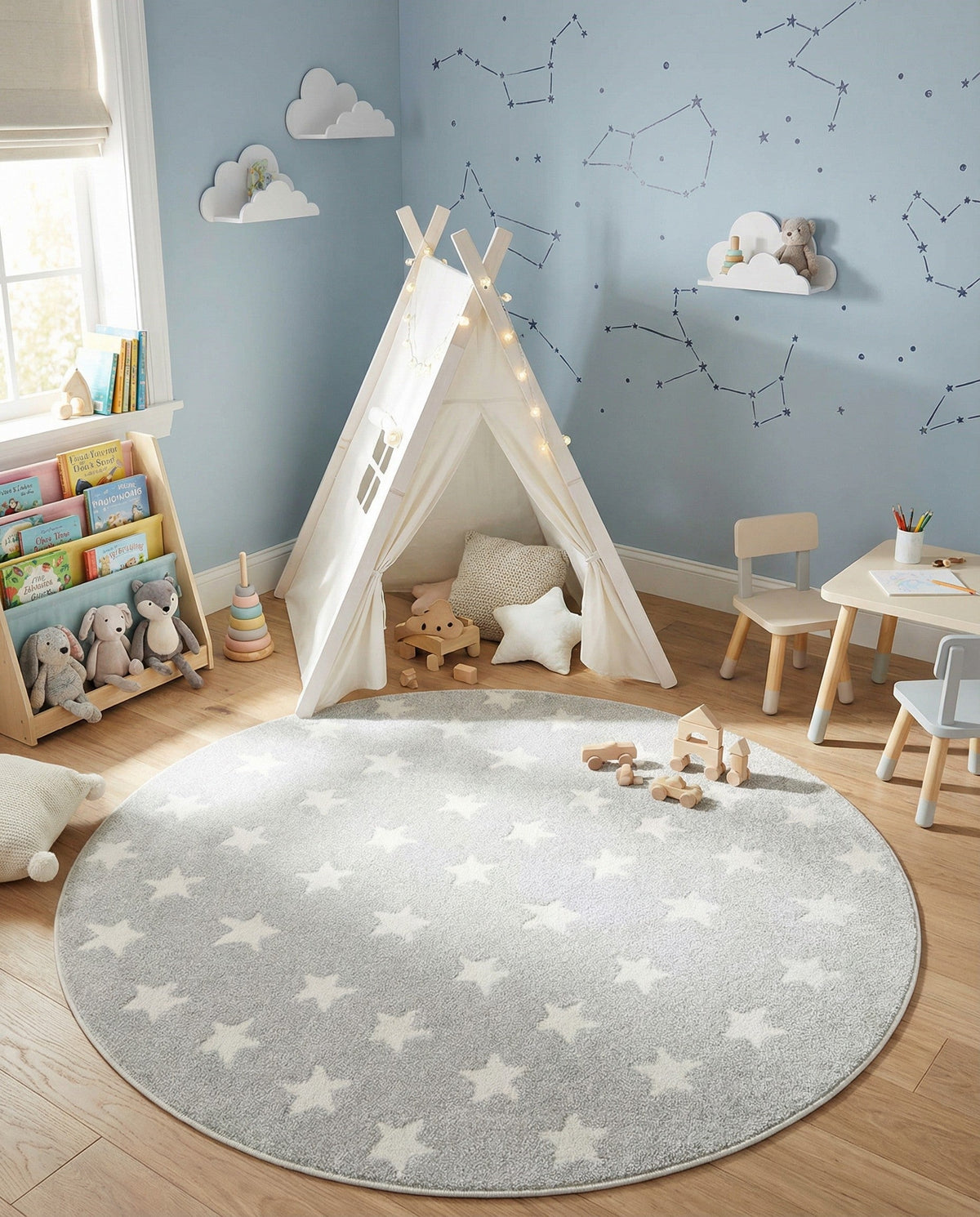 Wonder Tykes Collection Area Rug -  Mosaic Round Cloud Gray  lifestyle 172