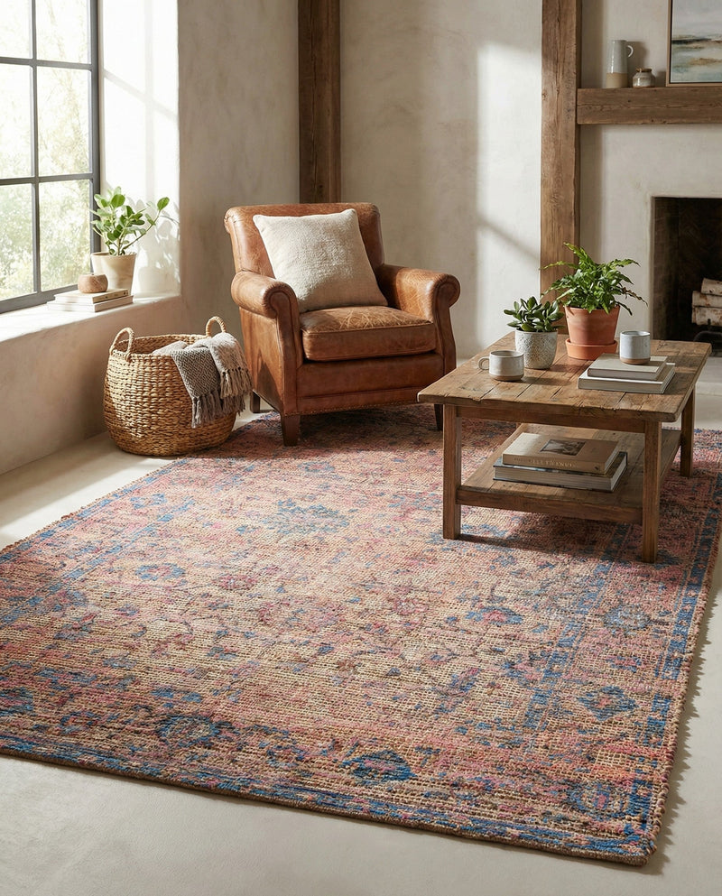 Savannah Threads Collection Area Rug - Tybee Rectangle Peach pink  lifestyle 28
