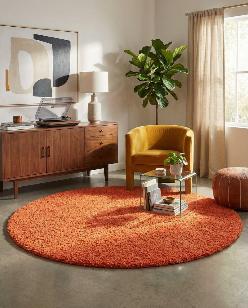Plush Oasis Collection Area Rug - Serenity (Tiger Orange) Round Tiger Orange  lifestyle 67