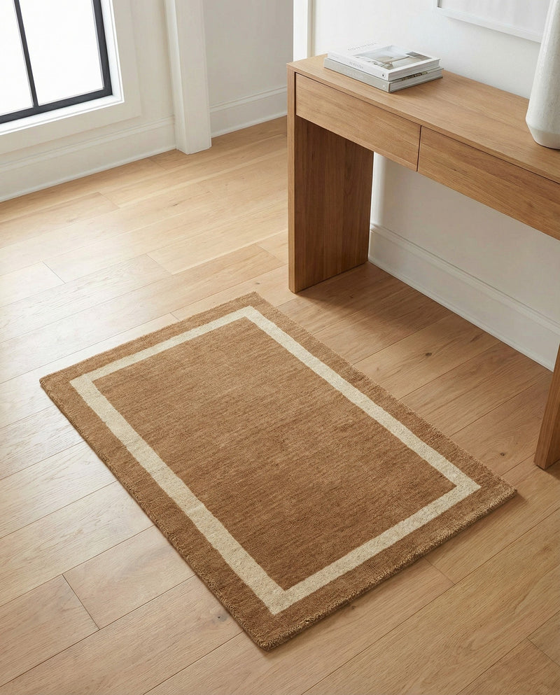 Savannah Borders Wool Collection Area Rug - Chatham Rectangle Latte Brown  lifestyle 57