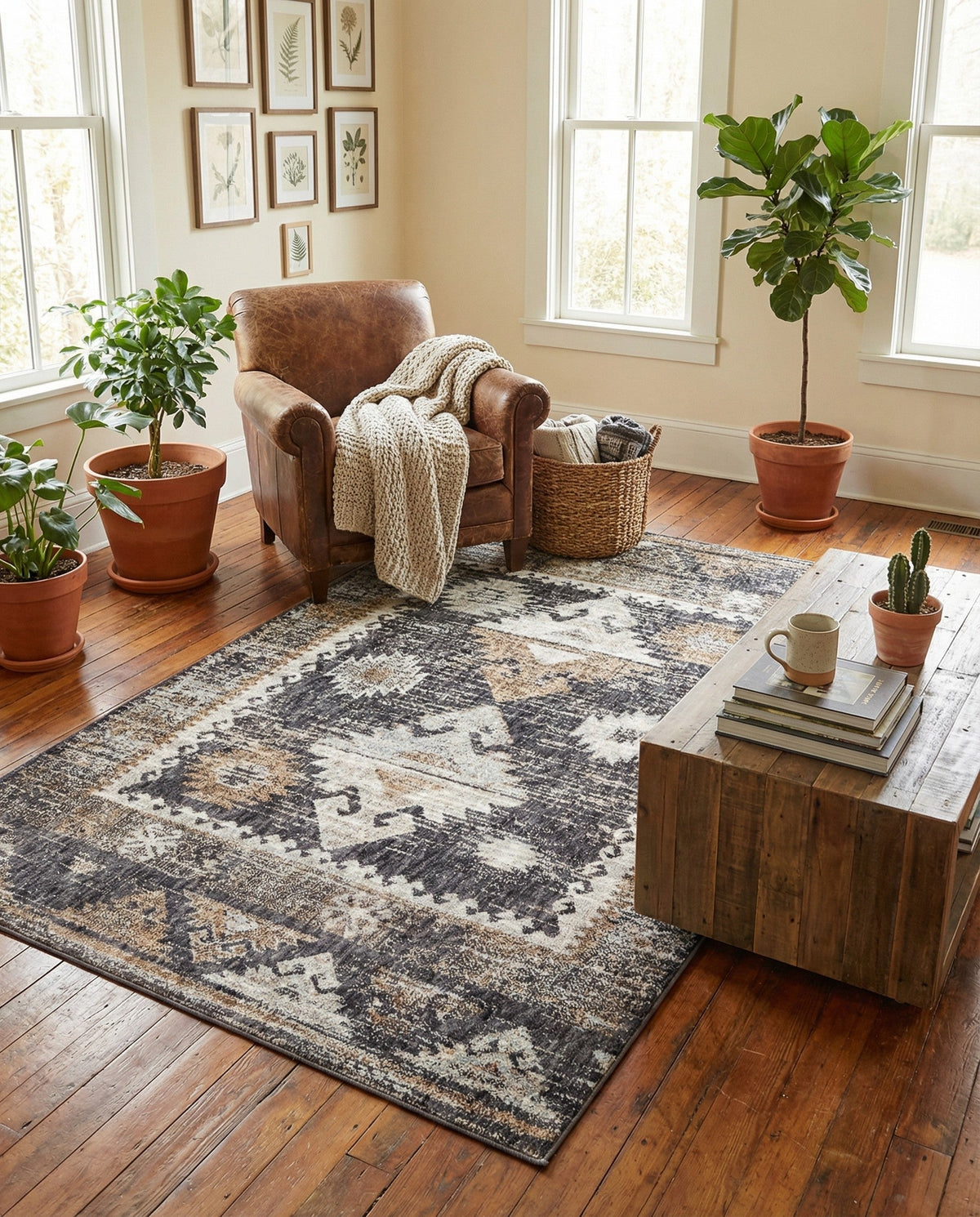 Desert Modern Eco Rug Series Collection Area Rug -  Mojave Rectangle Charcoal Gray  lifestyle 19