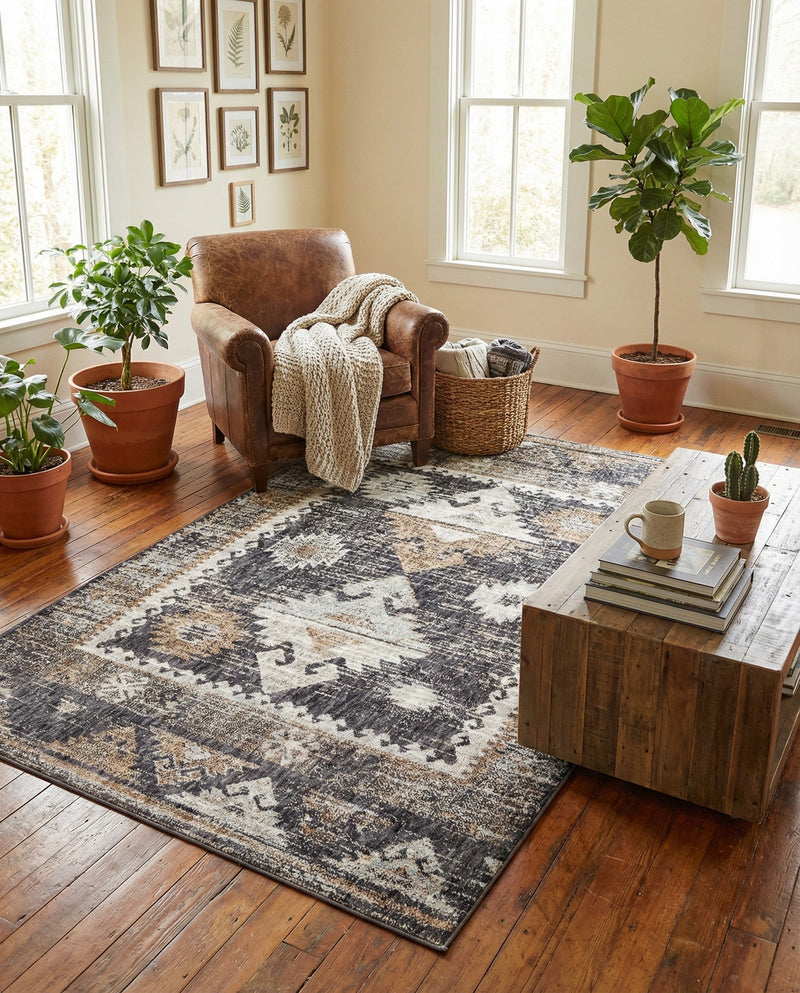 Desert Modern Eco Rug Series Collection Area Rug -  Mojave Rectangle Charcoal Gray  lifestyle 19
