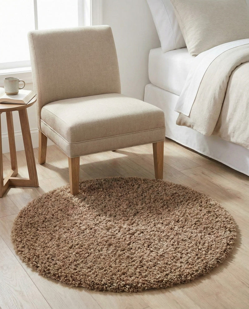 Plush Oasis Collection Area Rug - Serenity (Sandy Brown) Round Sandy Brown  lifestyle 89