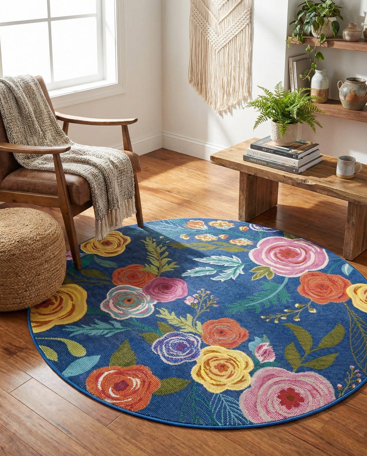 Meadow Breeze Collection Area Rug -  Petal Round Blue  lifestyle 102