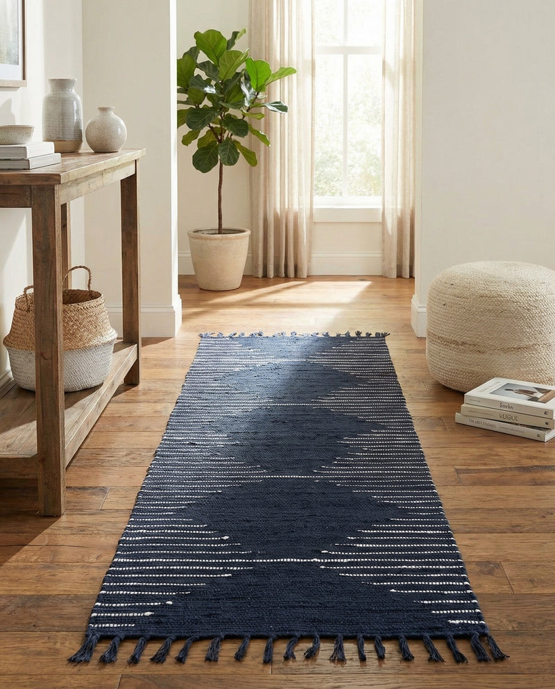 Thar Cotton Collection Area Rug - Jaisalmer (Navy Blue) Runner Navy Blue  lifestyle 52