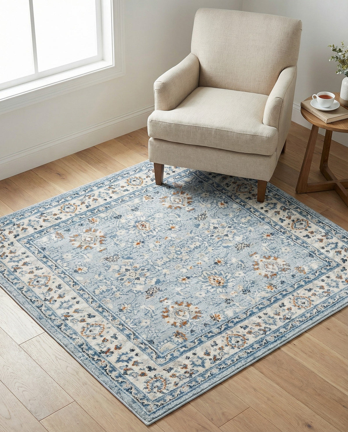 Savannah Elegance Collection Area Rug - Augusta (Aqua Blue) Square Aqua Blue  lifestyle 126