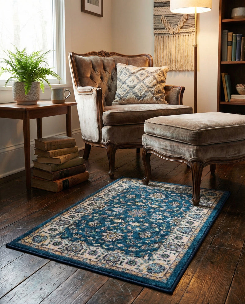 Casablanca Tapestry Collection Area Rug -  Marrakech (Egyptian Blue) Rectangle Egyptian Blue  lifestyle 9