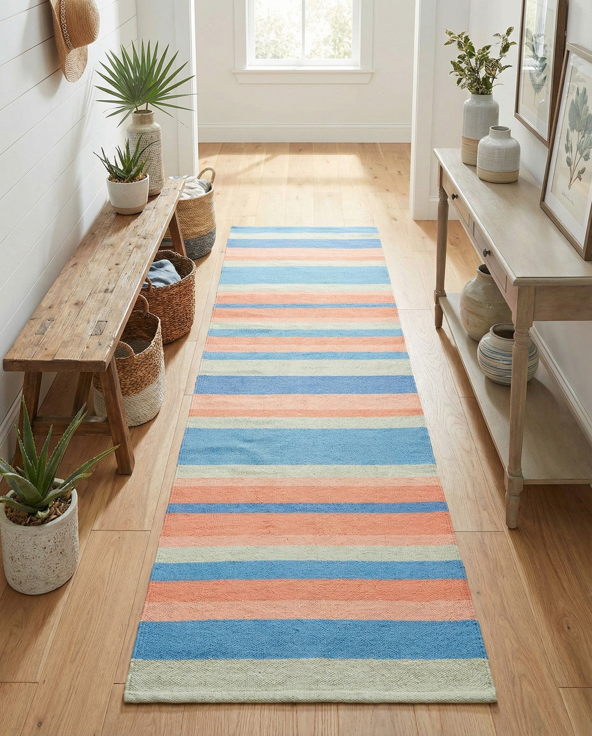 Coastal Stripe Dhurrie Collection Area Rug - Seashore Runner Multi  lifestyle 117