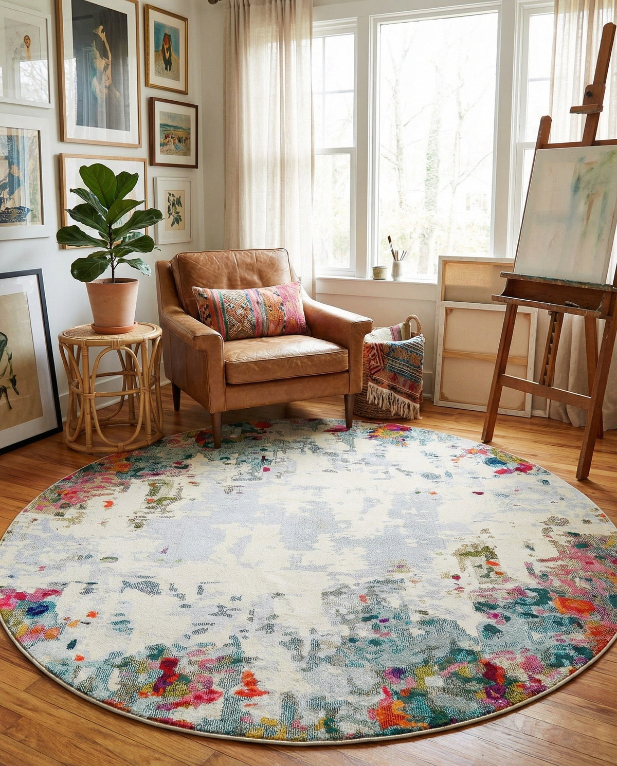 Chromatic Oasis Collection Area Rug -  Blush Round Multi  lifestyle 130