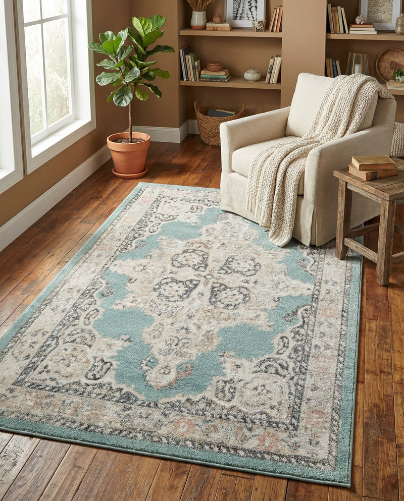 Beverly Grove Collection Area Rug -  Fairfax (Aqua) Rectangle Aqua  lifestyle 14