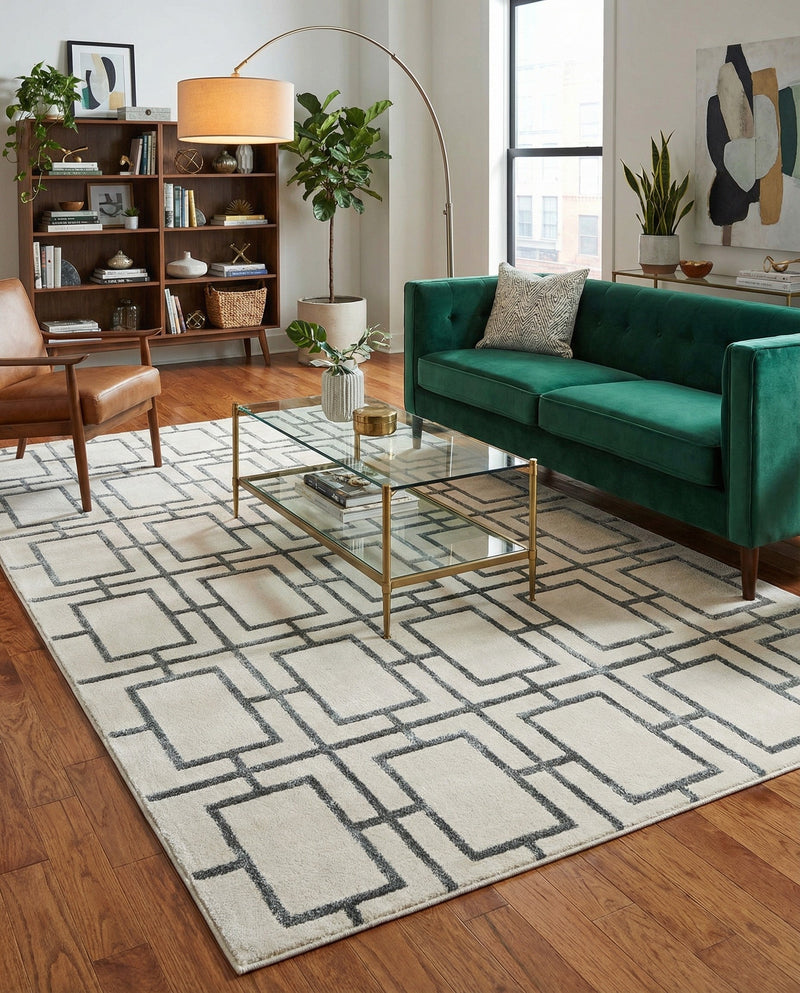 Hollywood Luxe Collection Area Rug -  Beverly (White Silver) Rectangle White Silver  lifestyle 7