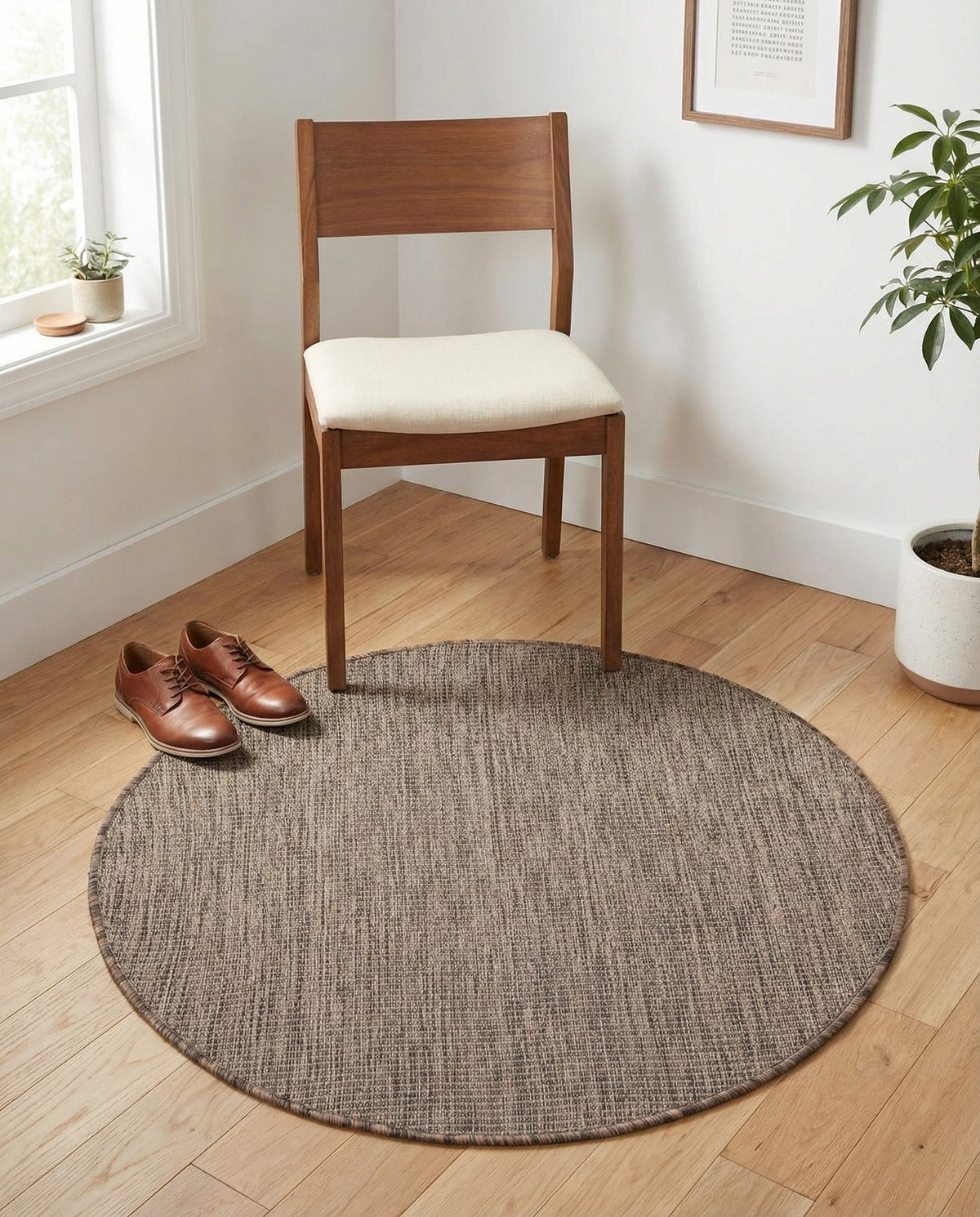 Seaside Serenity Collection Area Rug - Veranda (Light Brown) Round Light Brown  lifestyle 53