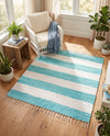 Tassel Trail Collection Area Rug - Pathway (Turquoise and Ivory) Square Turquoise and Ivory  lifestyle 37