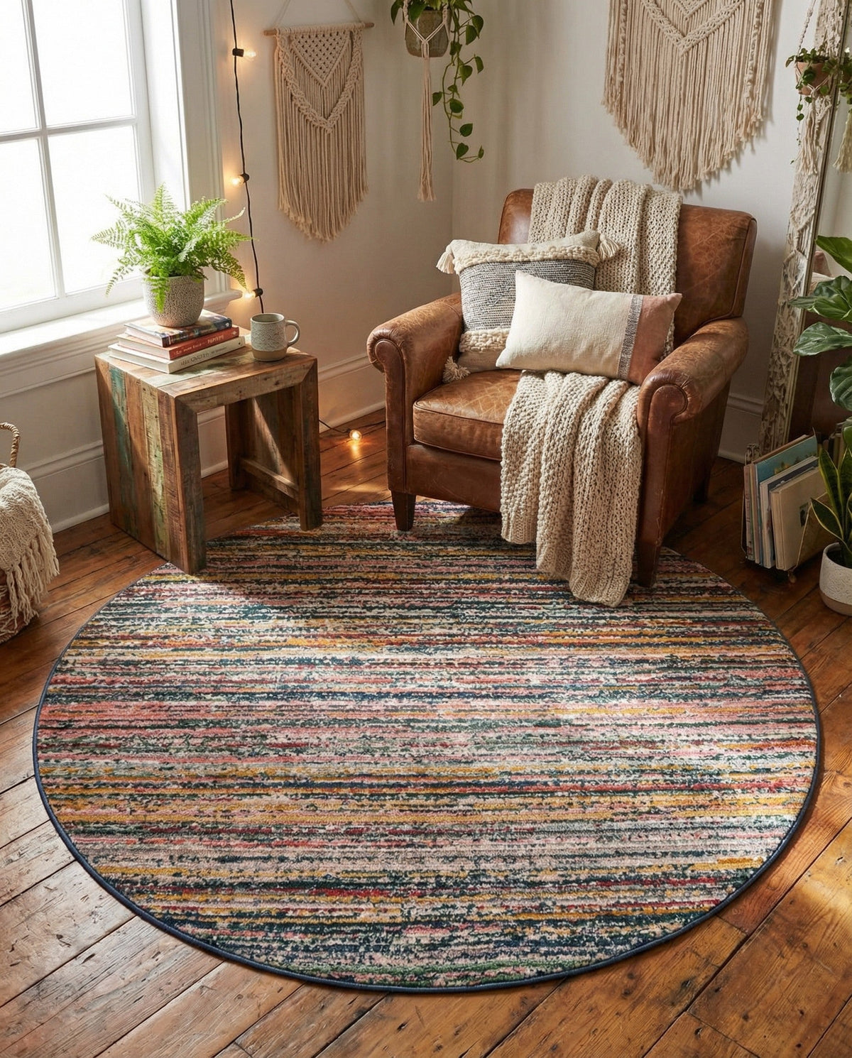 Jewel Oasis Collection Area Rug - Sapphire (Multi) Round Multi  lifestyle 114