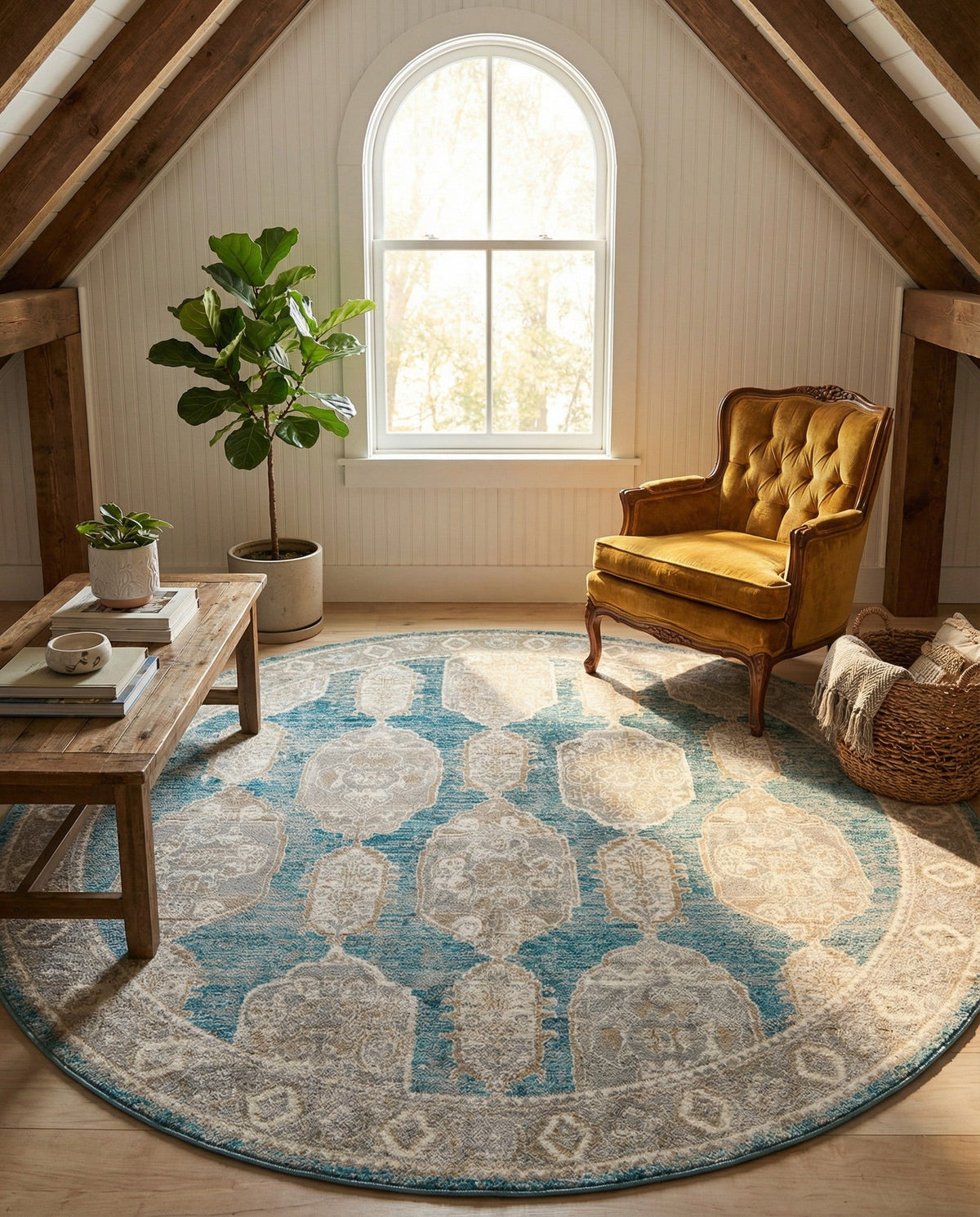 Seville Stripes Collection Area Rug -  Granada (Blue) Round Blue  lifestyle 21