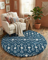 Berber Lattice Shag Collection Area Rug - Atlas (Navy Blue) Round Navy Blue  lifestyle 71
