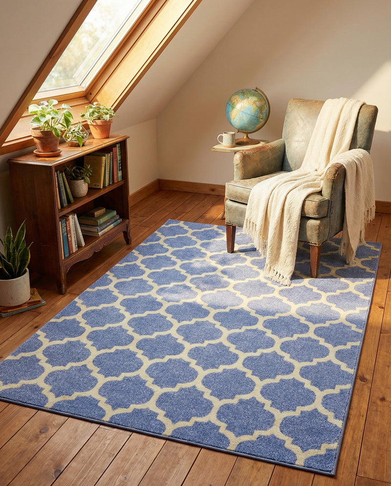 Lattice Gardens Collection Area Rug -  Bloomfield (Light Blue) Rectangle Light Blue  lifestyle 12