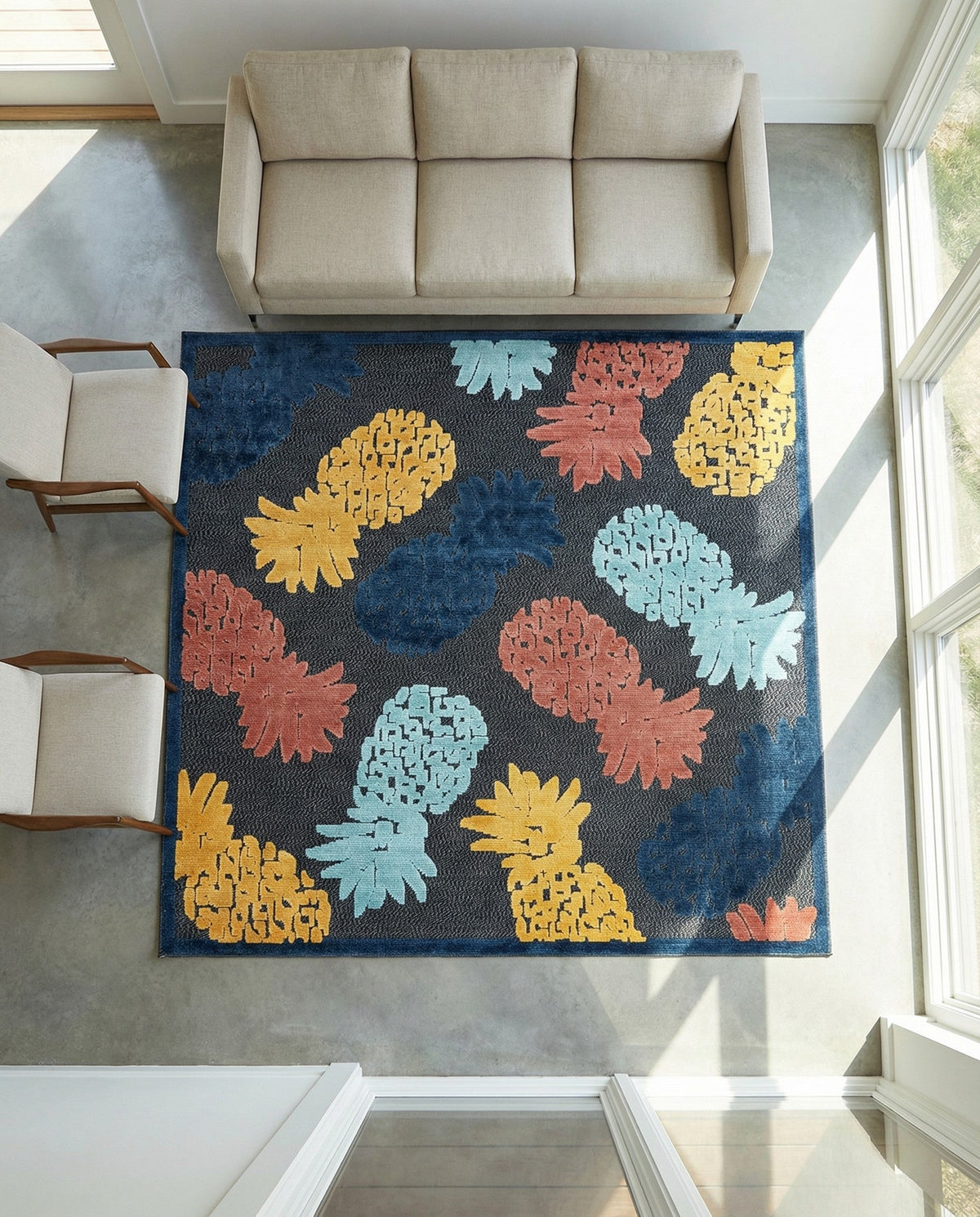 Caribbean Terrace Collection Area Rug -  Nevis Square Black  lifestyle 84