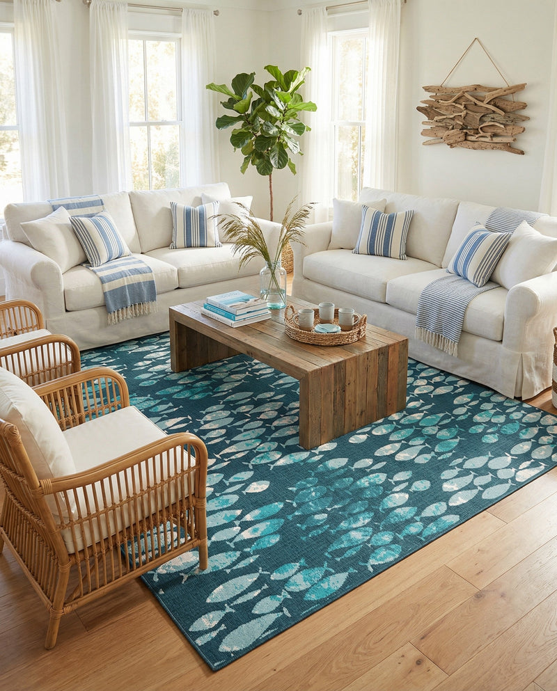 Seaside Haven Rugs Collection Area Rug -  Wavecrest Square Blue  lifestyle 45