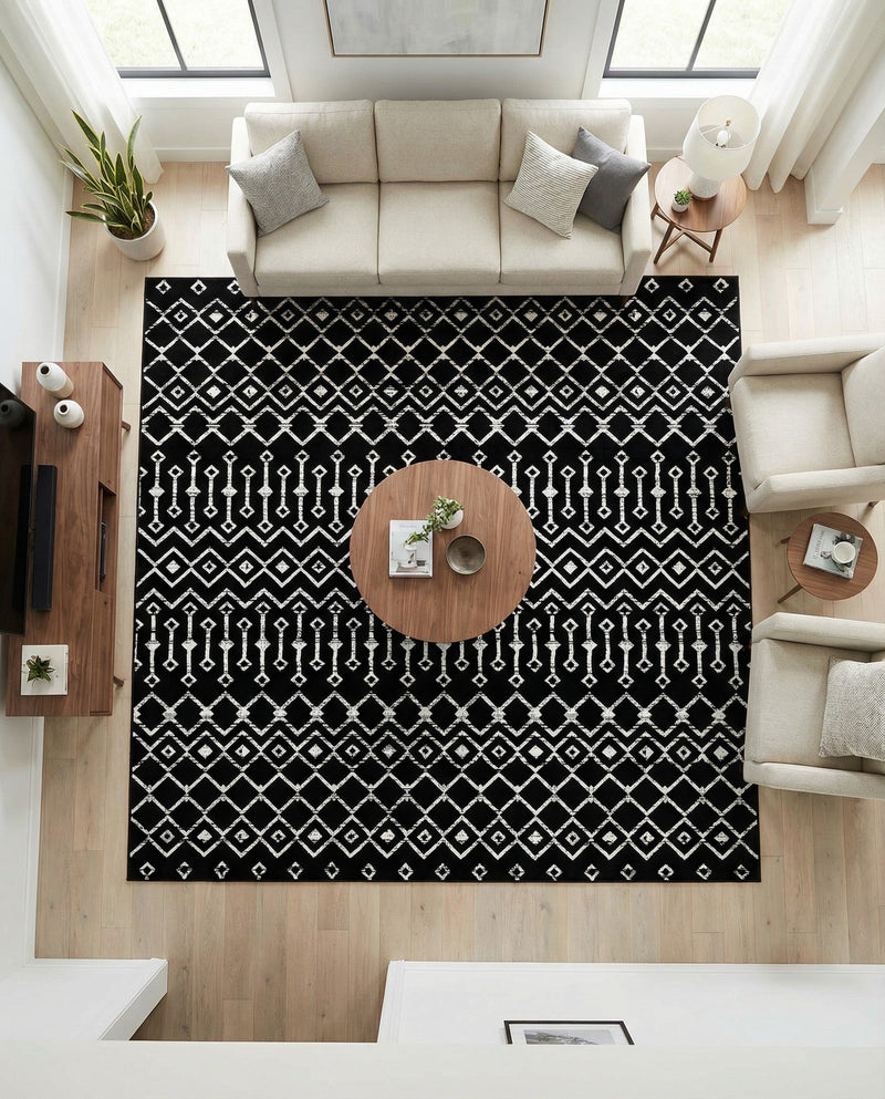 Marrakech Lattice Collection Area Rug - Medina (Black) Square Black  lifestyle 49