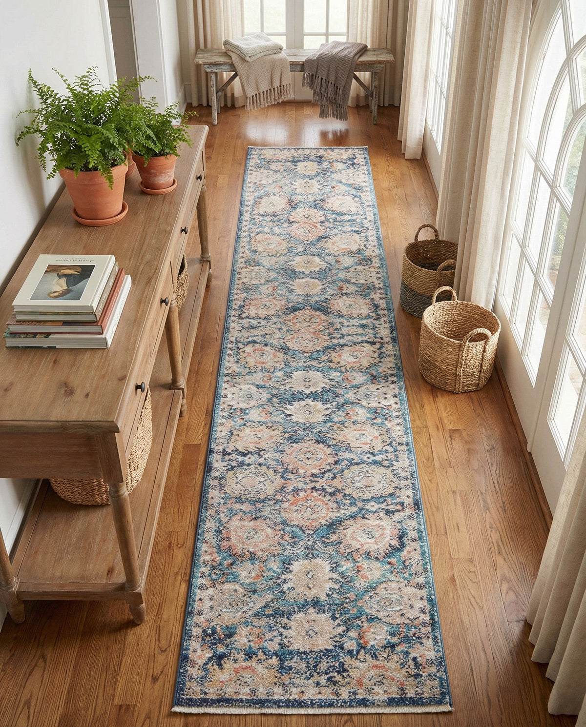 Seville Stripes Collection Area Rug -  Cordoba (Blue) Runner Blue  lifestyle 84