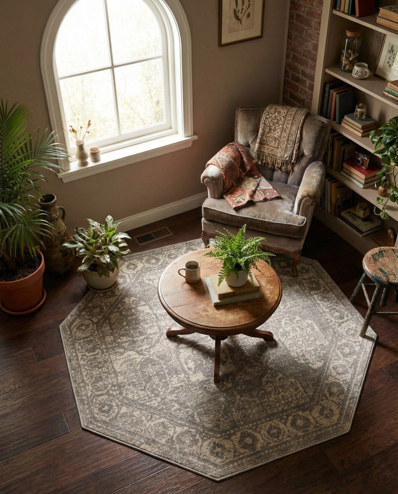 Seville Stripes Collection Area Rug -  Granada (Gray) Octagon Gray  lifestyle 50