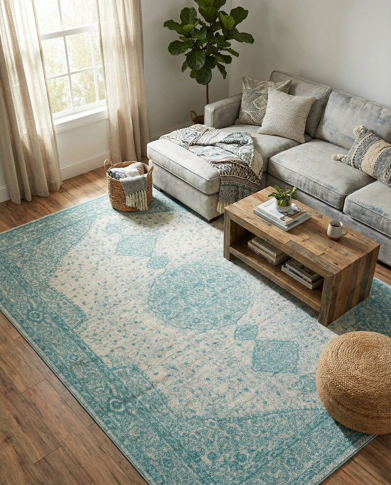 Dover Terrace Collection Area Rug - Marina (Aqua) Rectangle Aqua  lifestyle 14