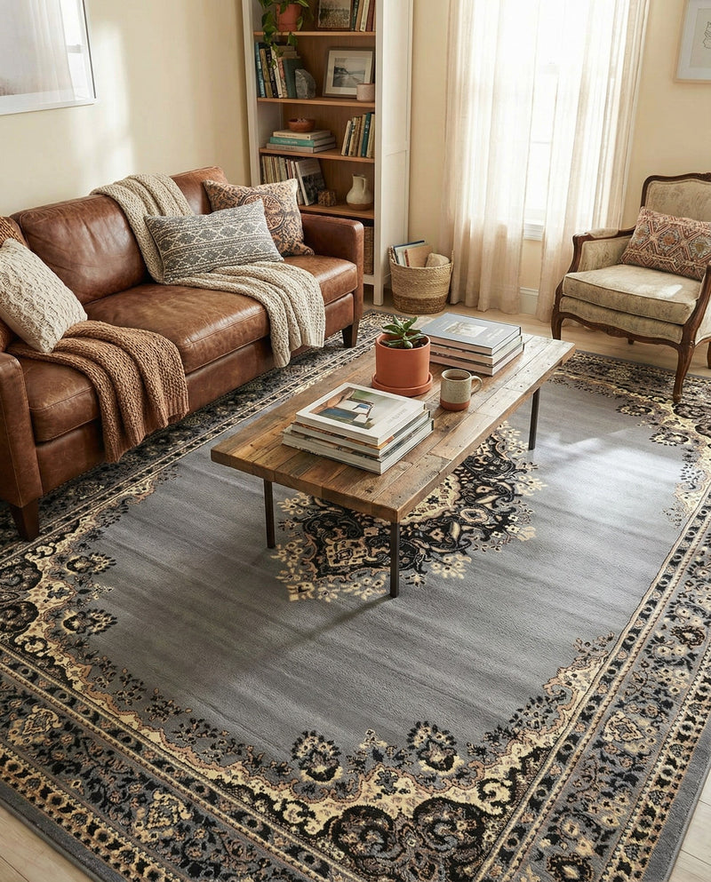 Tabriz Tapestry Collection Area Rug - Azerbaijan (Gray) Rectangle Gray  lifestyle 10