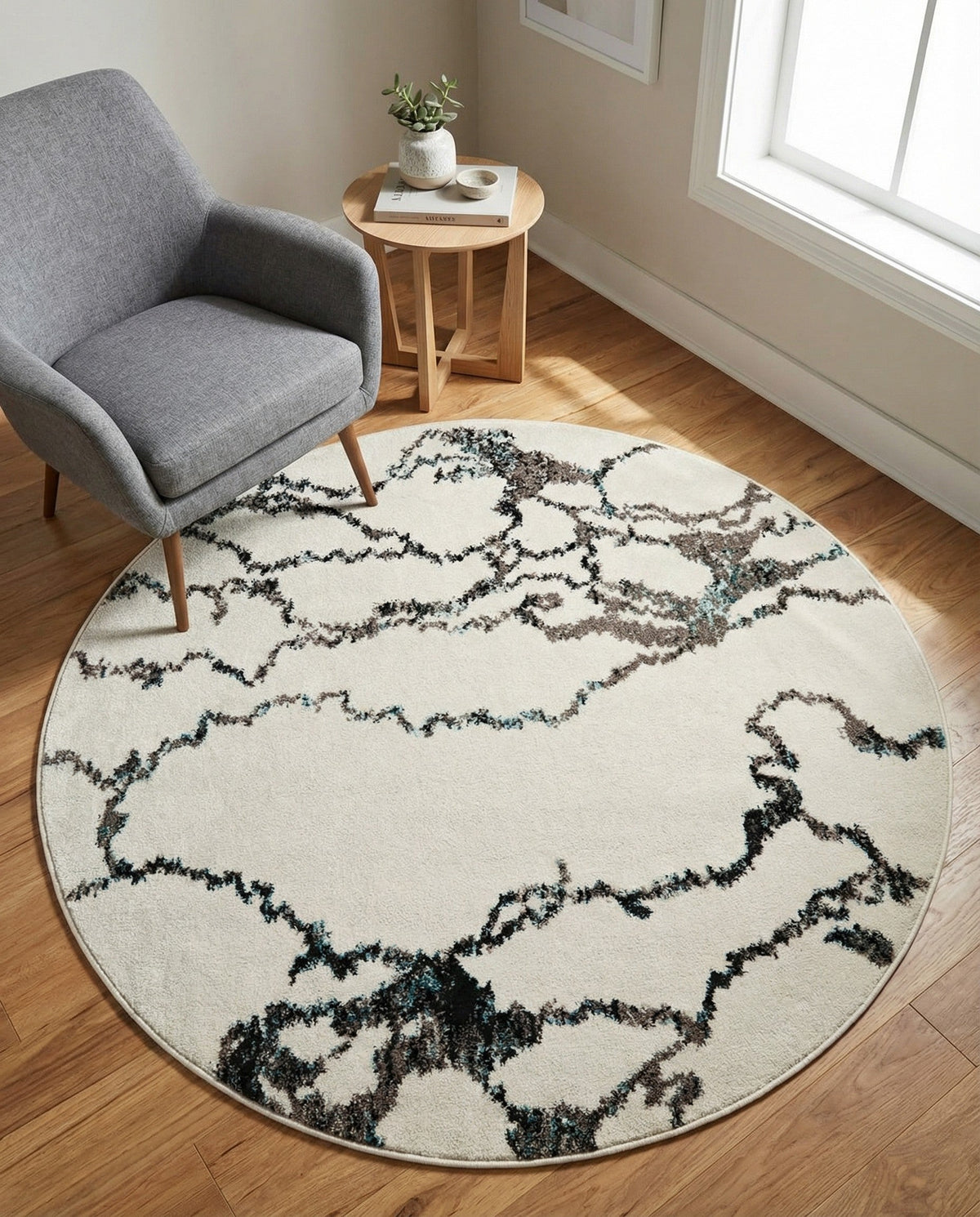 Brighton Terrace Collection Area Rug -  Aldrington Round Ivory  lifestyle 114