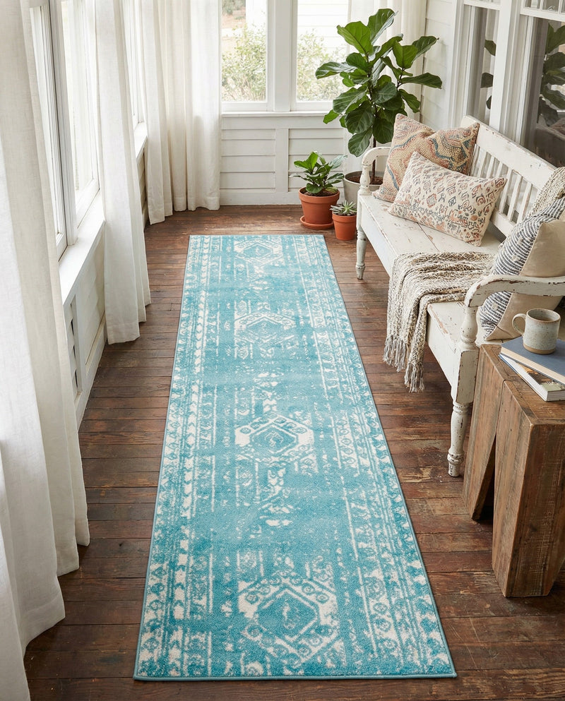 Brighton Stripes Collection Area Rug - Sussex (Light Blue) Runner Light Blue  lifestyle 75