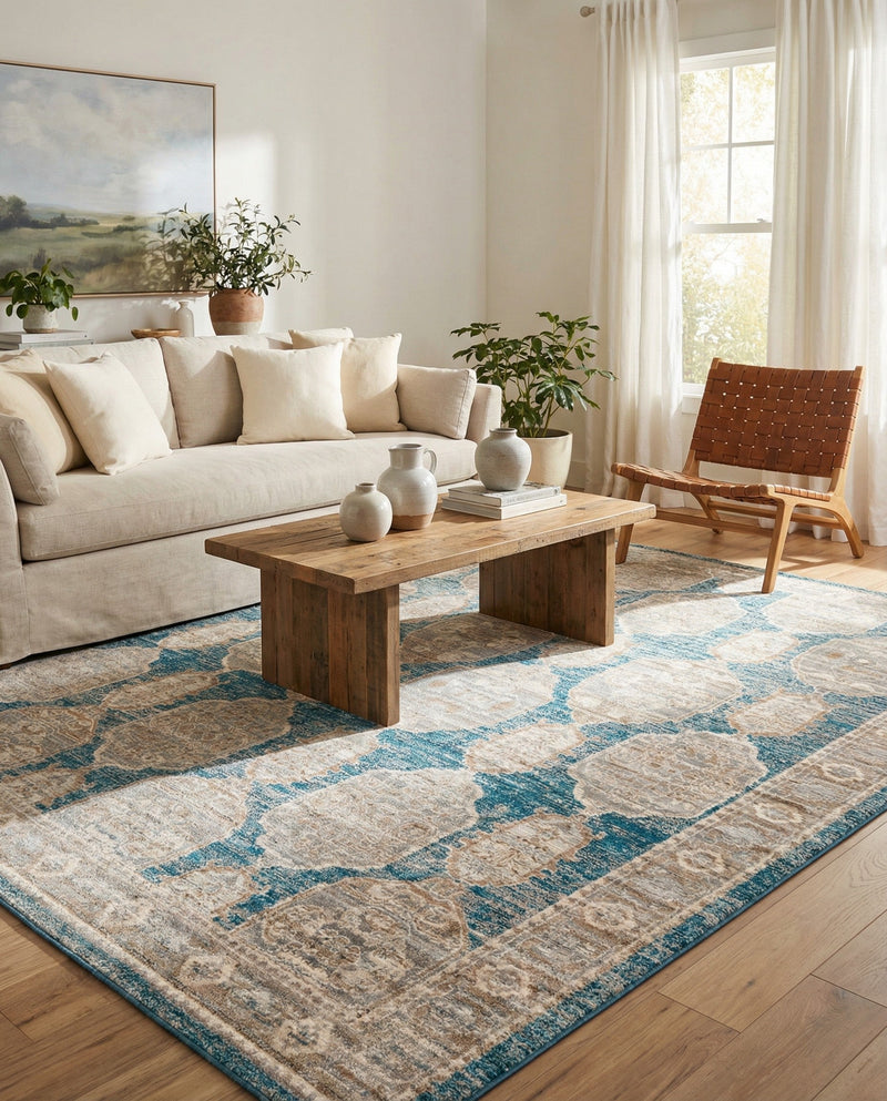 Seville Stripes Collection Area Rug -  Granada (Blue) Rectangle Blue  lifestyle 14