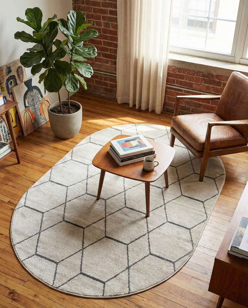 Trellis Mosaic Collection Area Rug - Arborville (Ivory) Oval Ivory  lifestyle 89