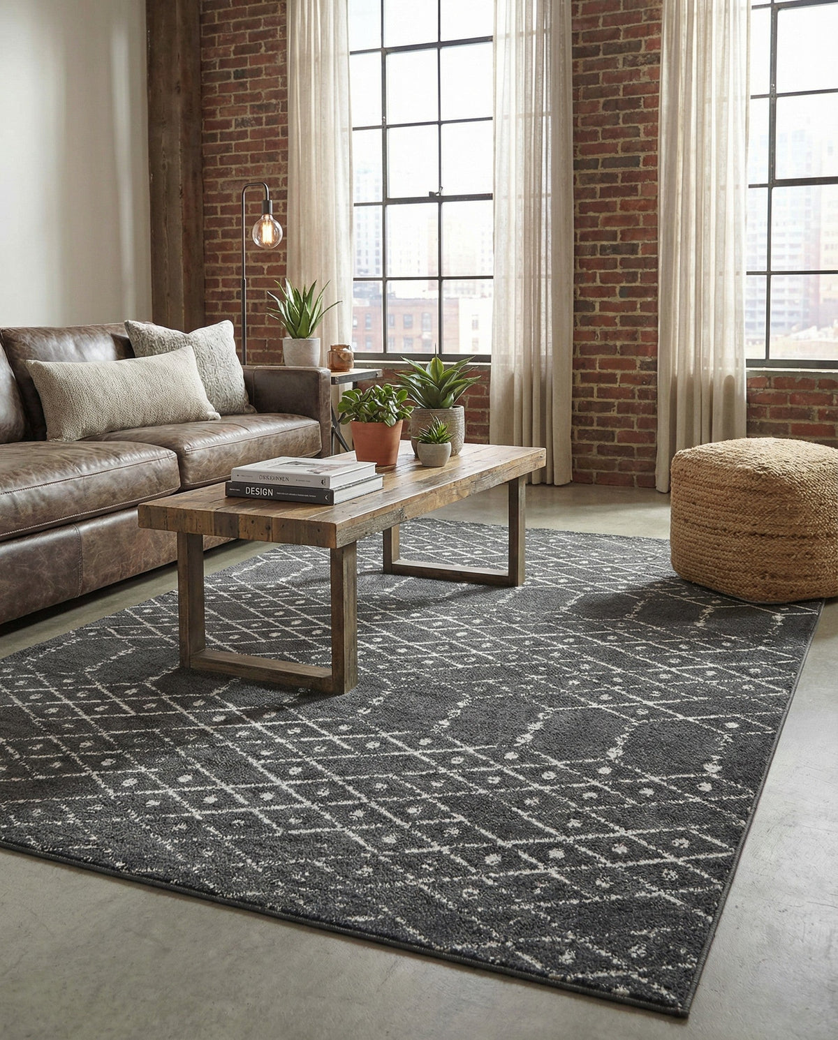Marrakesh Lattice Collection Area Rug - Casablanca (Charcoal Gray) Rectangle Charcoal Gray  lifestyle 5