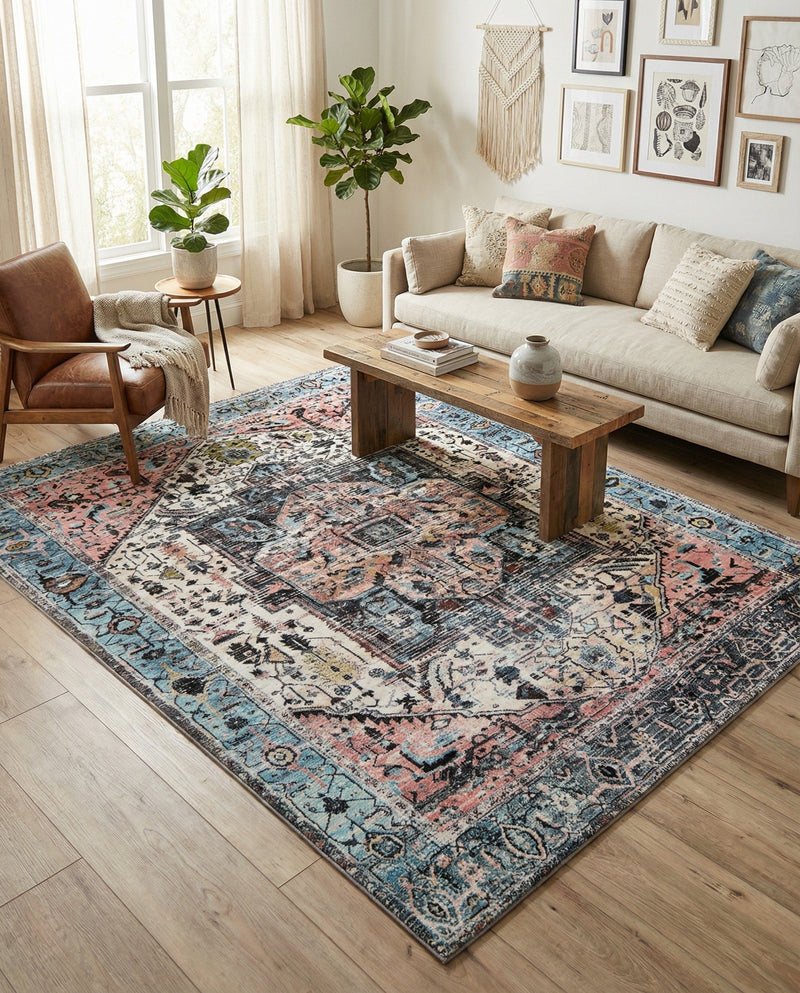 Casablanca Tapestry Collection Area Rug - Fes Rectangle Powder Blue  lifestyle 14
