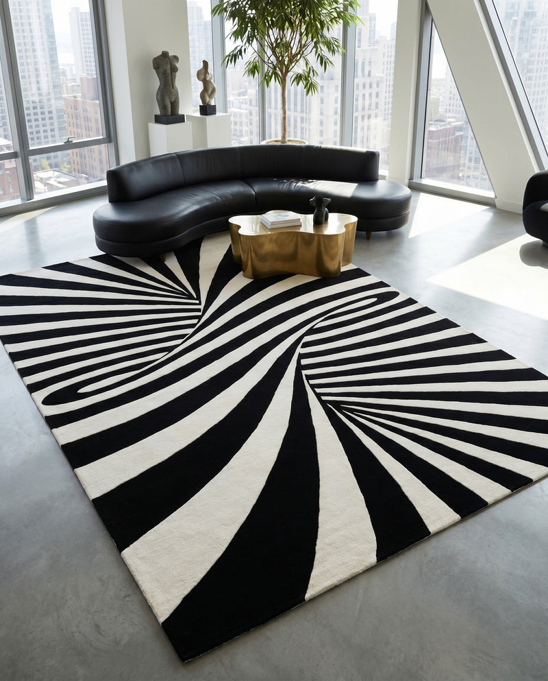 Cyclone Wool Collection Area Rug -  Maelstrom Rectangle Black and White  lifestyle 17