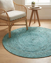 Woven Seaside Jute Collection Area Rug - Savannah (Turquoise) Round Turquoise  lifestyle 62