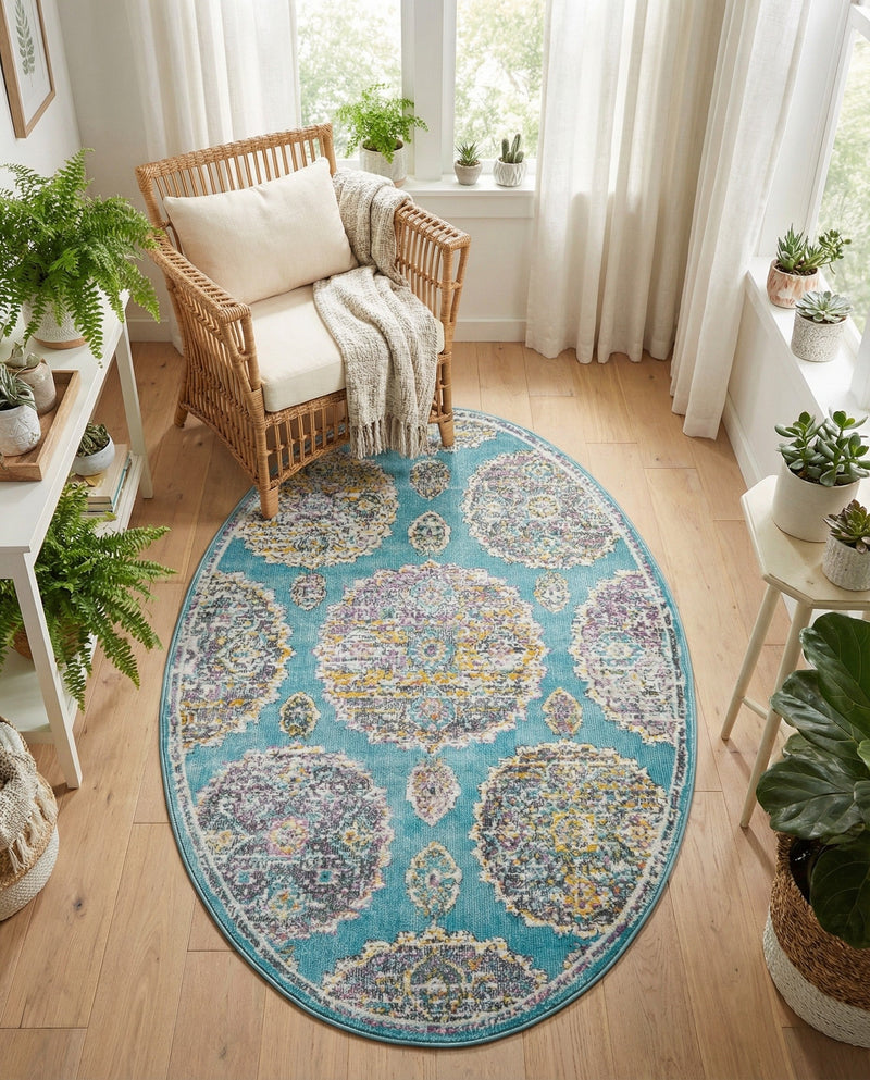 Arcadia Rugs Collection Area Rug -  Atlantis (Blue) Oval Blue  lifestyle 74