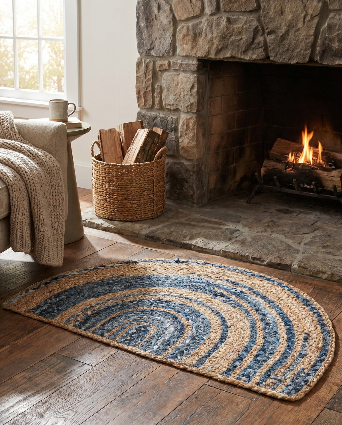 Woven Udaipur Collection Area Rug - Sahara Hearth Blue and Natural  lifestyle 122