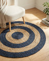Woven Seaside Jute Collection Area Rug - Nautilus Round Navy Blue Natural  lifestyle 58