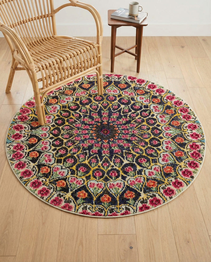 Venetian Tapestry Collection Area Rug -  Burano Round Multi  lifestyle 48