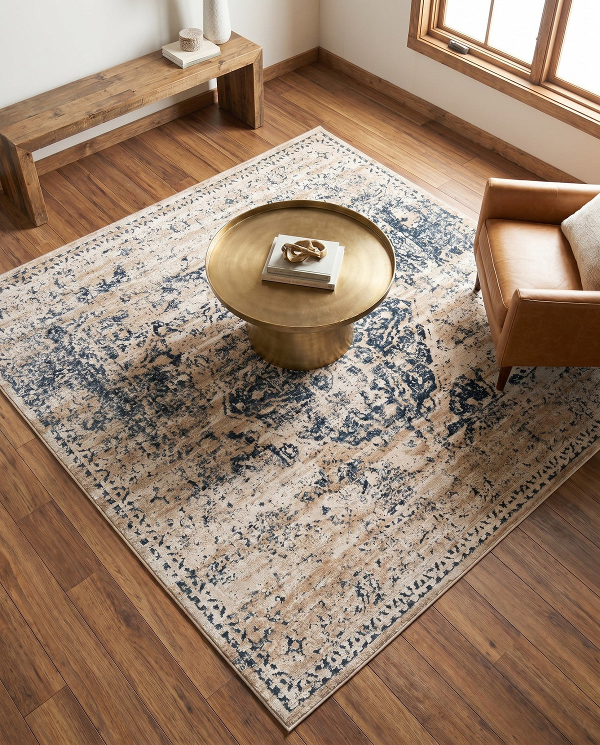 Coastal Manor Collection Area Rug -  Dunes Square Dark Blue  lifestyle 124