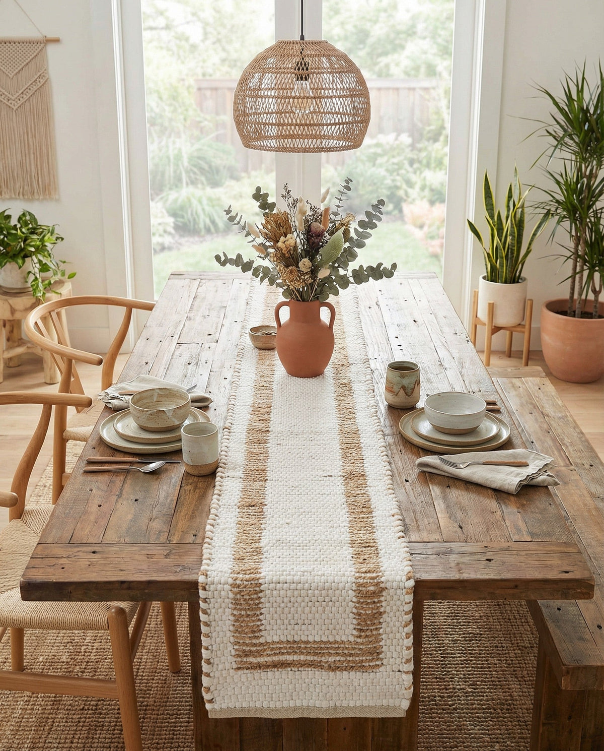 Osian Looms Collection Area Rug - Durham Table Runner White and Natural  lifestyle 181