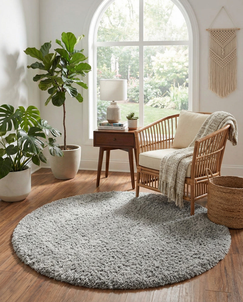 Eternal Plush Oasis Collection Area Rug -  Tranquility (Ash) Round Ash  lifestyle 59