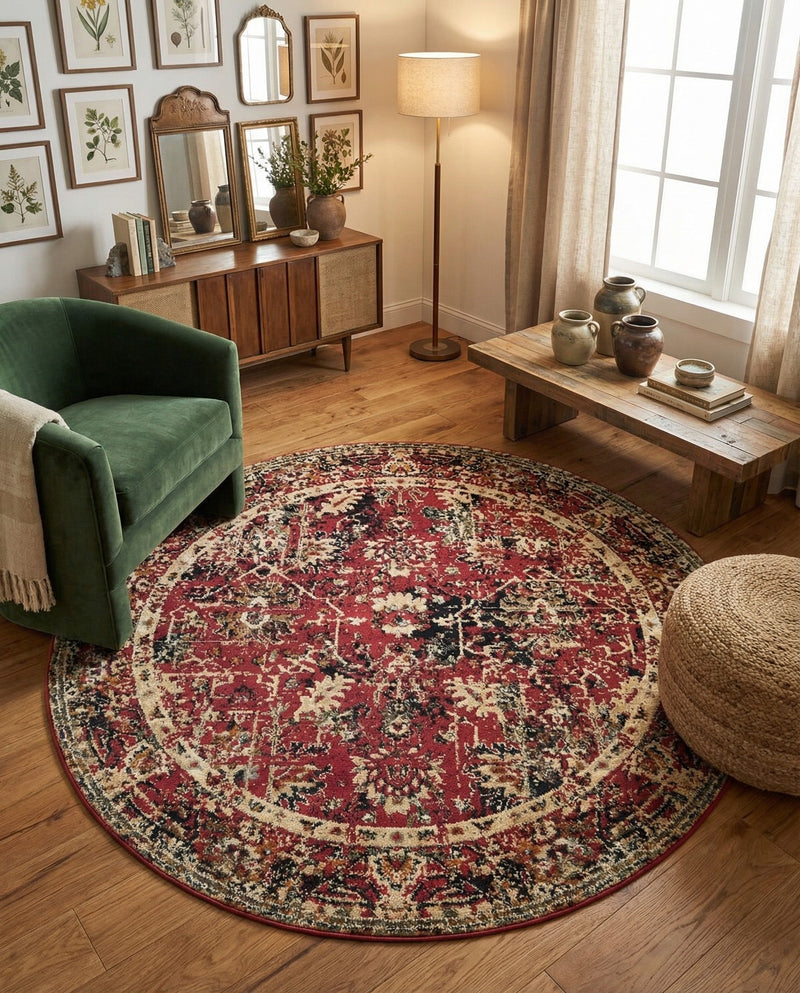 Neptune Elegance Collection Area Rug -  Galatea (Burgundy) Round Burgundy  lifestyle 70