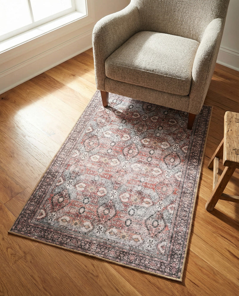 Heritage Elegance Collection Area Rug -  Hampton Rectangle Antique Red  lifestyle 13