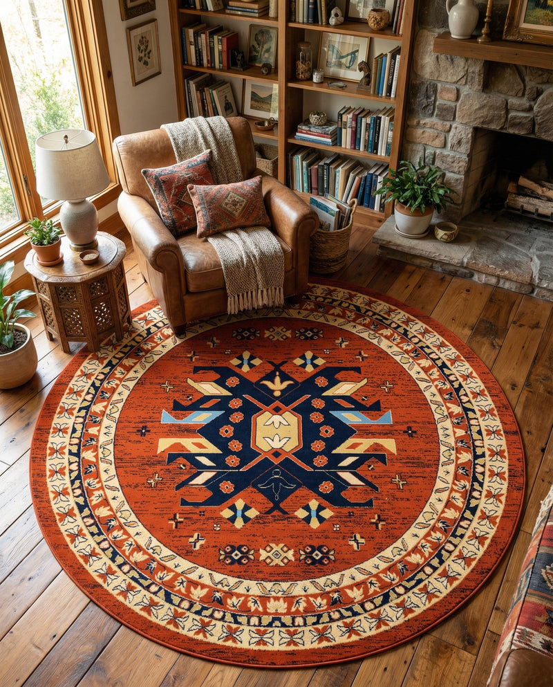 Tabriz Tapestries Collection Area Rug - Azerbaijan (Terracotta) Round Terracotta  lifestyle 33