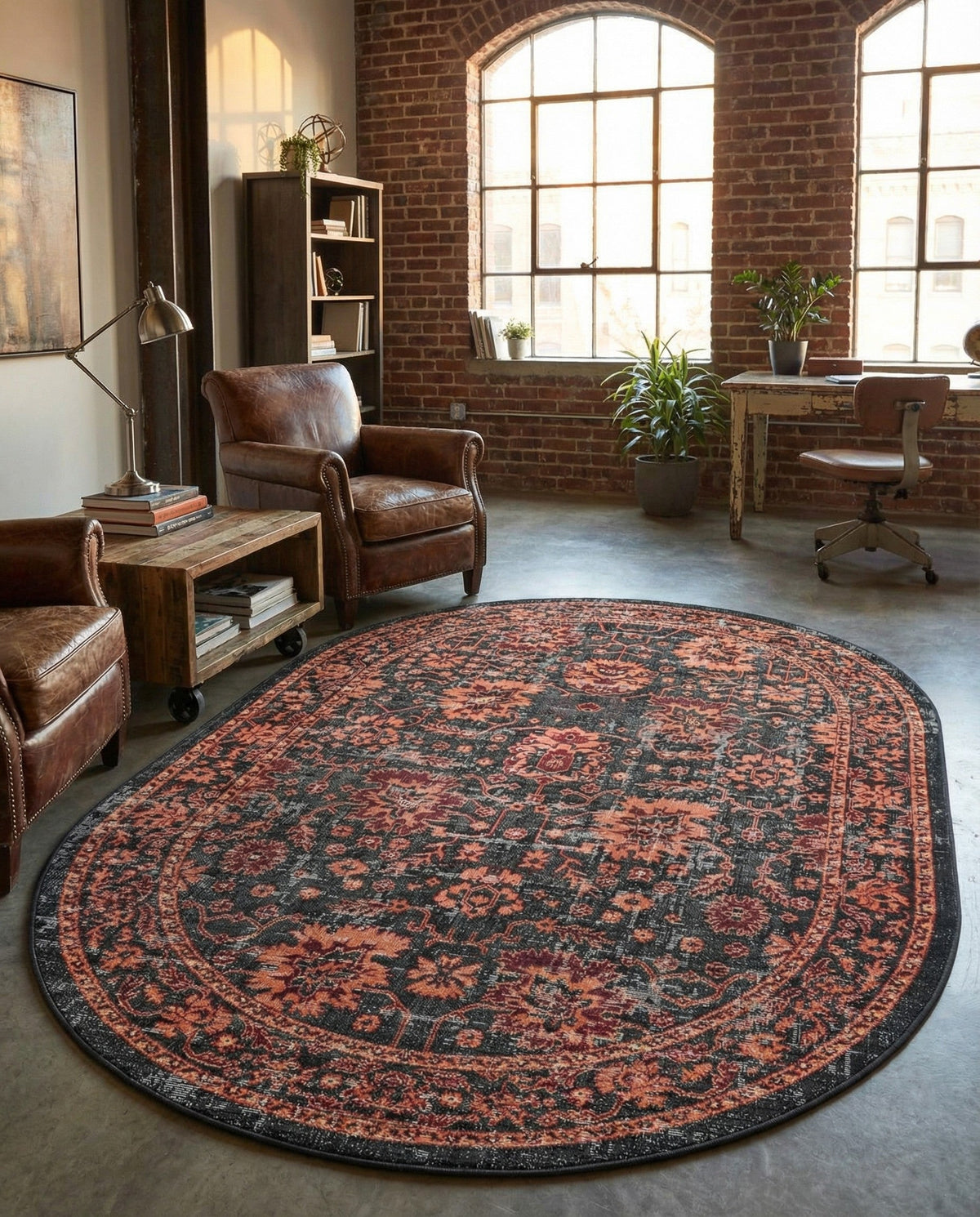 Geneva Terrace Collection Area Rug -  Lausanne Oval Black  lifestyle 190